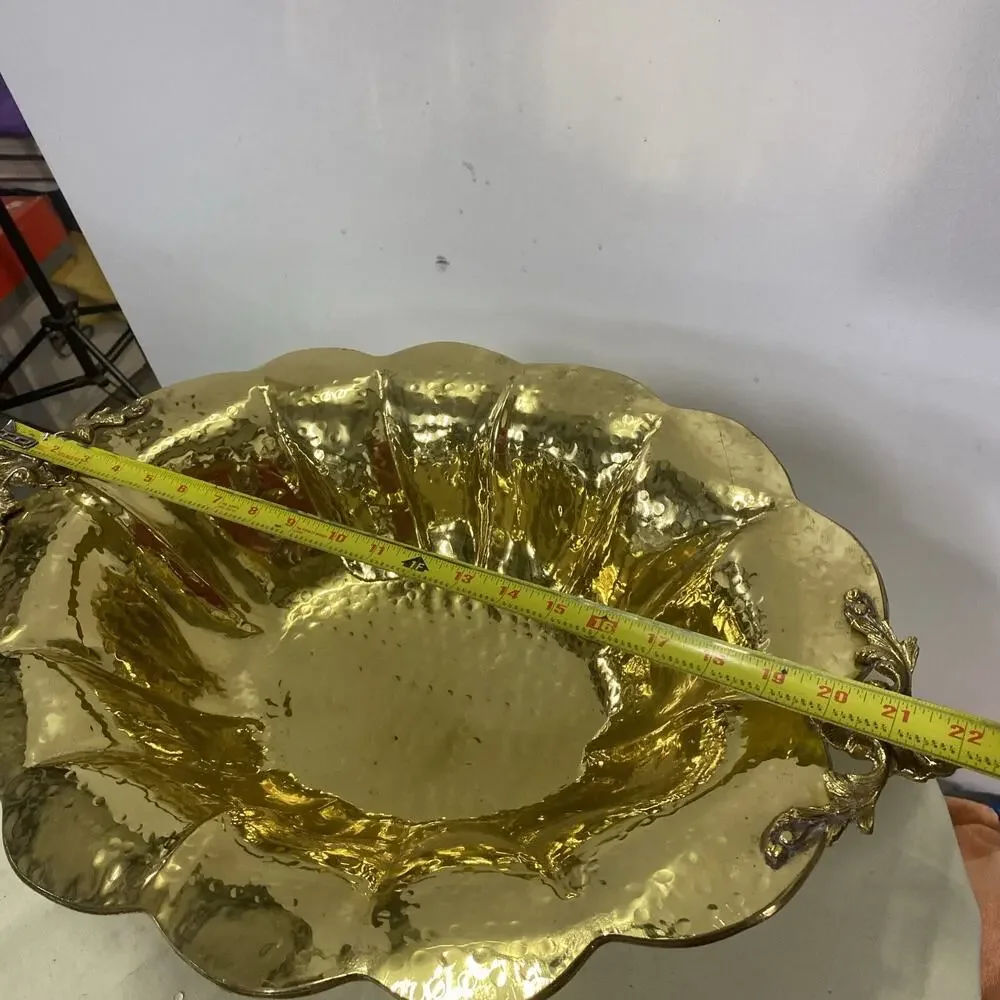 Large Vintage Fruitbowl Centerpiece In Gold Metal Mid 20th Century Italy